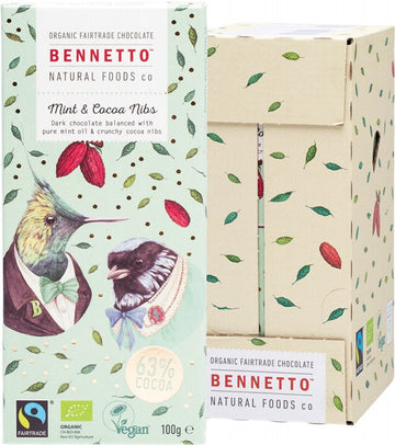 BENNETTO Organic Dark Chocolate  Mint And Cocoa Nibs 14x100g
