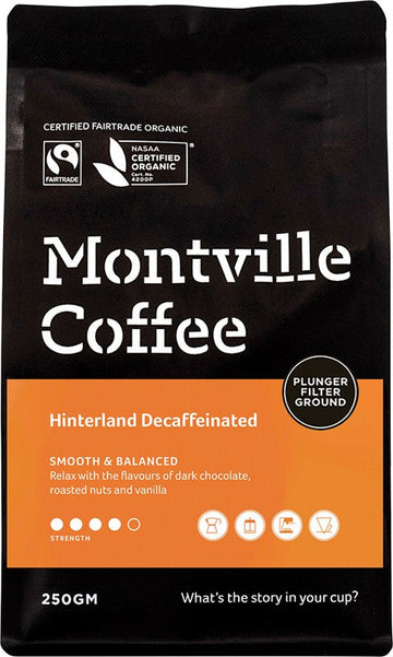 Montville Coffee Decaf Coffee Ground Plunger Hinterland Blend 250g