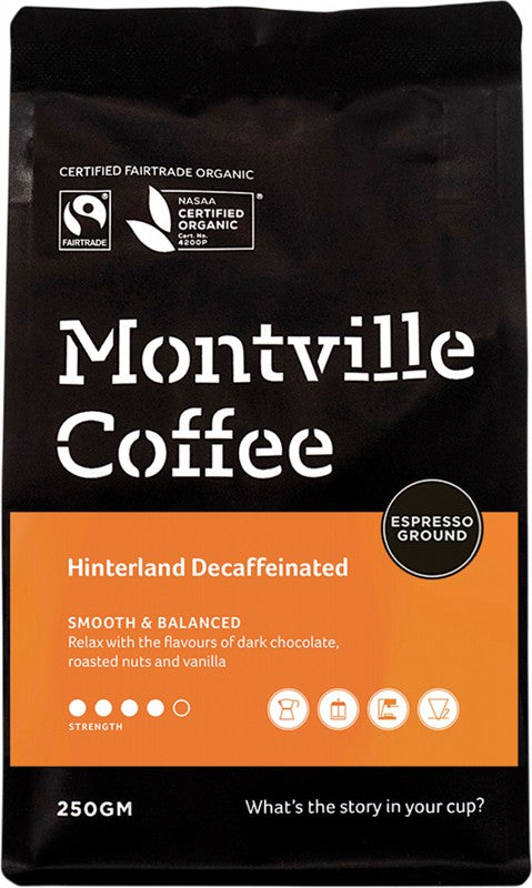 Montville Coffee Decaf Coffee Ground Espresso Hinterland Blend 250g