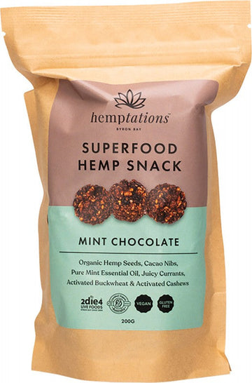 2die4 Live Foods Hemptations Superfood Hemp Snack Mint Chocolate 200g