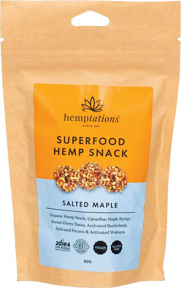 2die4 Live Foods Hemptations Superfood Hemp Snack Salted Maple 80g