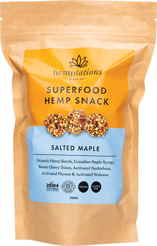 2die4 Live Foods Hemptations Superfood Hemp Snack Salted Maple 200g