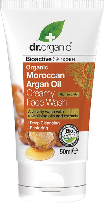 DR ORGANIC Creamy Face Wash (Mini)  Organic Moroccan Argan Oil 50ml