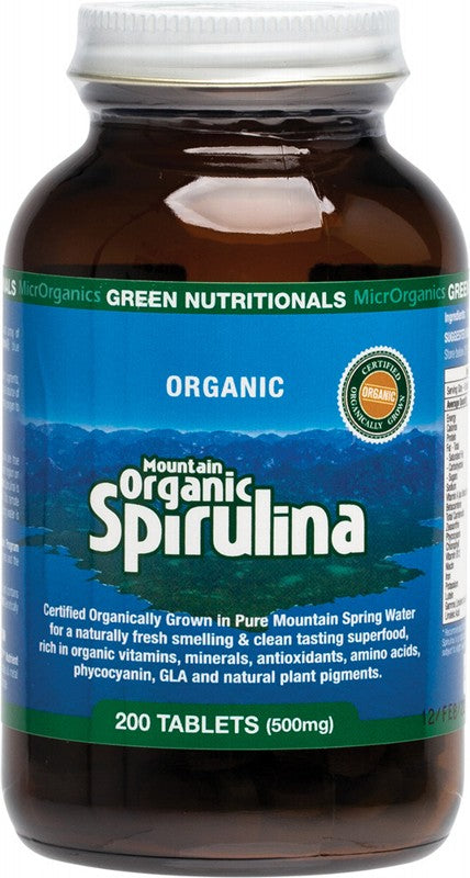 Green Nutritionals Mountain Organic Spirulina Tablets 500mg 200 Tabs