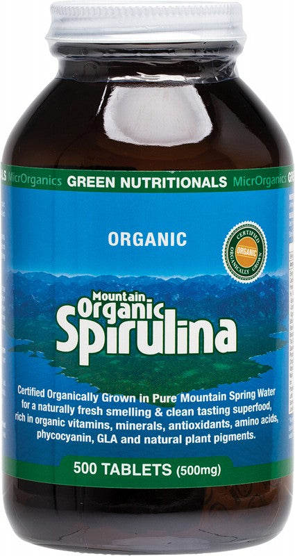 Green Nutritionals Mountain Organic Spirulina Tablets 500mg 500 Tabs