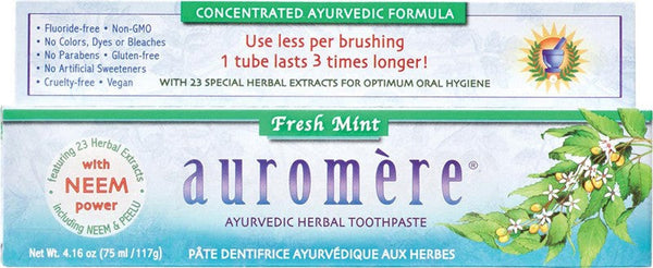 AUROMERE Toothpaste - Ayurvedic  Fresh Mint - Fluoride Free 117g