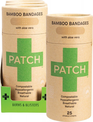 PATCH Adhesive Bamboo Strip Bandages  Aloe Vera - Burns & Blisters 3x25