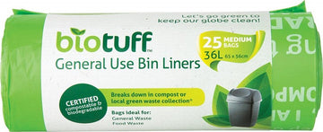 Biotuff General Use Bin Liners Medium Bags 36L 25pk