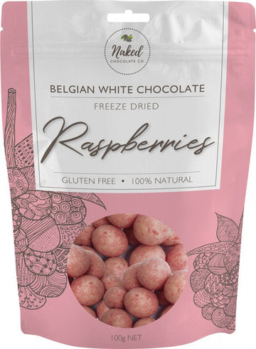 Naked Chocolate Co Freeze Dried Raspberries White Chocolate 100g