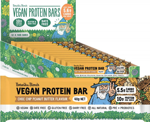 BOTANIKA BLENDS Vegan Protein Bars  Choc Chip Peanut Butter 12x40g