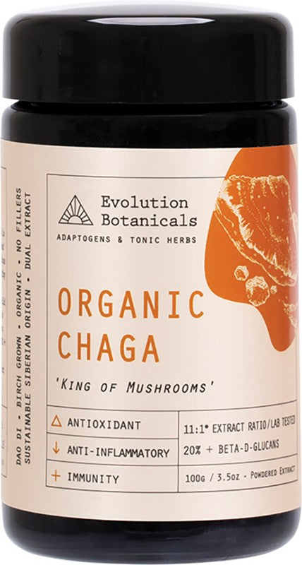 Evolution Botanicals Chaga Extract Organic 11:1 King of Mushrooms 100g
