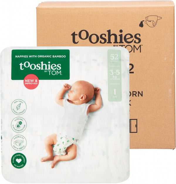 TOOSHIES Nappies With Organic Bamboo  Size 1 Newborn - 3-5kg 2x52