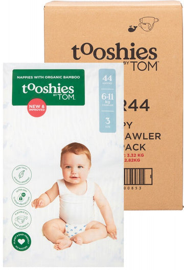 TOOSHIES Nappies With Organic Bamboo  Size 3 Crawler - 6-11kg 2x44