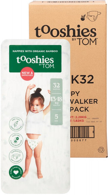 TOOSHIES Nappies With Organic Bamboo  Size 5 Walker - 13-18kg 2x32