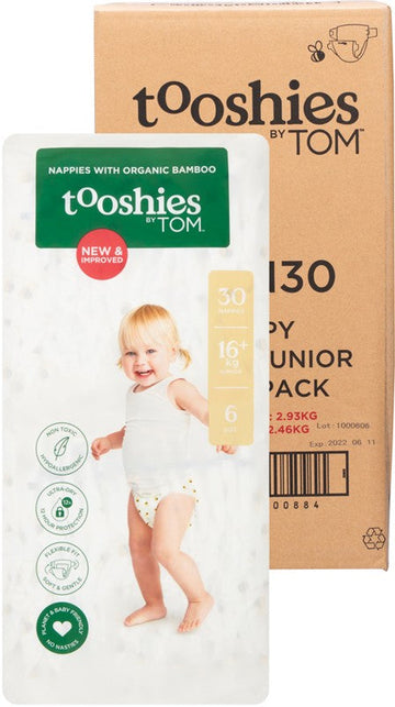 TOOSHIES Nappies With Organic Bamboo  Size 6 Junior - 16+kg 2x30