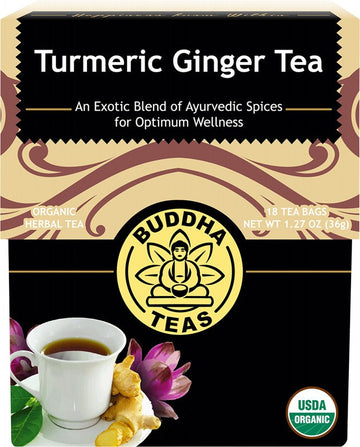Buddha Teas Organic Herbal Tea Bags Turmeric Ginger Tea 18pk