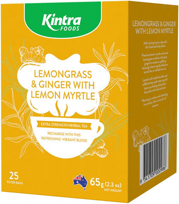 Kintra Foods Herbal Tea Bags Lemongrass & Ginger with Lemon Myrtle 25pk