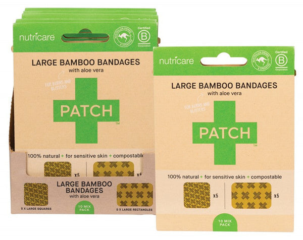 PATCH Adhesive Large Bamboo Bandages  Aloe Vera - Burns & Blisters 5x10