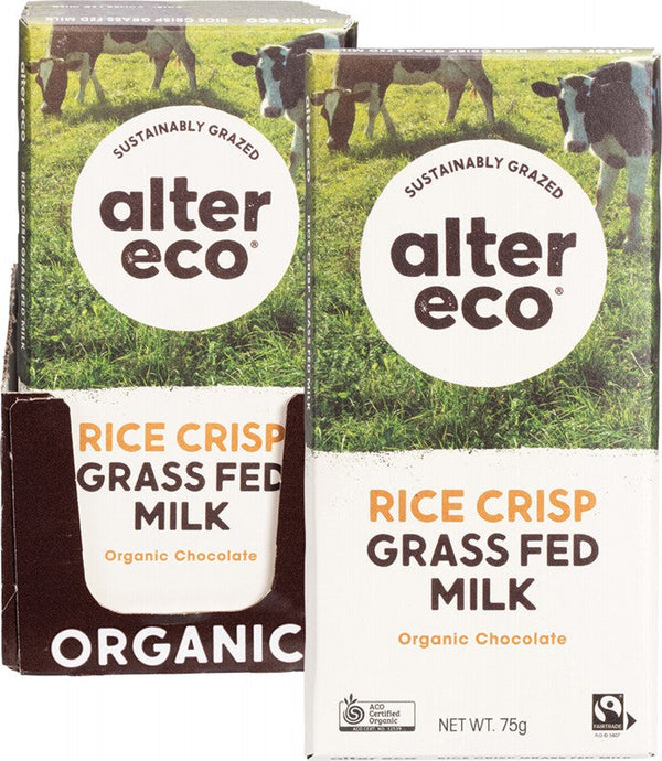 ALTER ECO Chocolate (Organic)  Rice Crisp Grass Fed Milk 12x75g