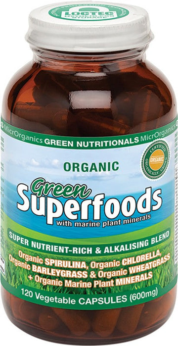 Green Nutritionals Organic Green Superfoods Vegan Capsules 600mg 120 Caps