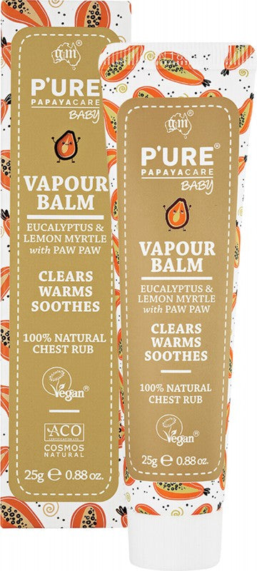 P'URE PAPAYACARE Papaya Baby Vapour Balm  Eucalyptus, Lemon Myrtle & Paw Paw 25g