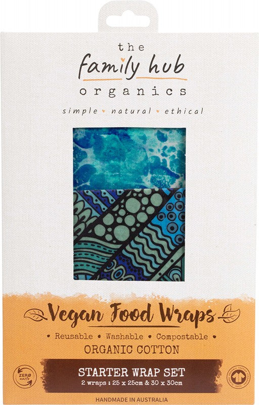 THE FAMILY HUB ORGANICS Vegan Food Wraps Starter Set  Blue Tiles - Medium & Large 2