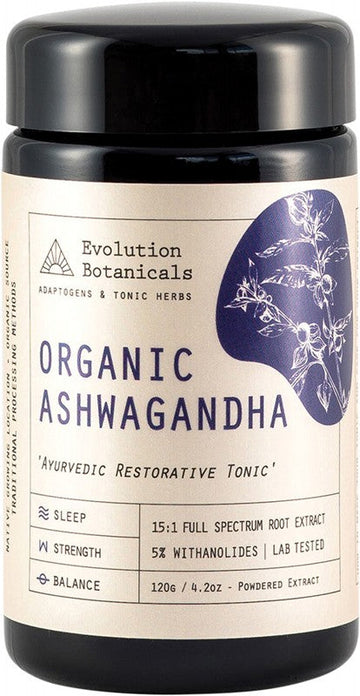 EVOLUTION BOTANICALS Ashwagandha - Organic 15:1  Ayurvedic Restorative Tonic 120g