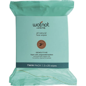 Wotnot Natural Face Wipes Sensitive Twin Pack x2
