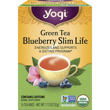 Yogi Tea Herbal Tea Bags Green Tea Blueberry Slim Life 16pk
